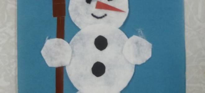 Снеговик из ватных дисков: создаем самодельную аппликацию
