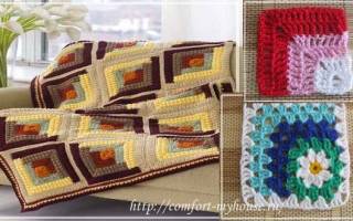 Плед бабушкин квадрат с помощью крючка и спиц