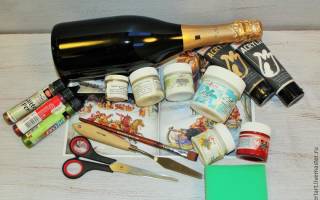 Шампанское на новый год: изучаем декупаж и декор лентами